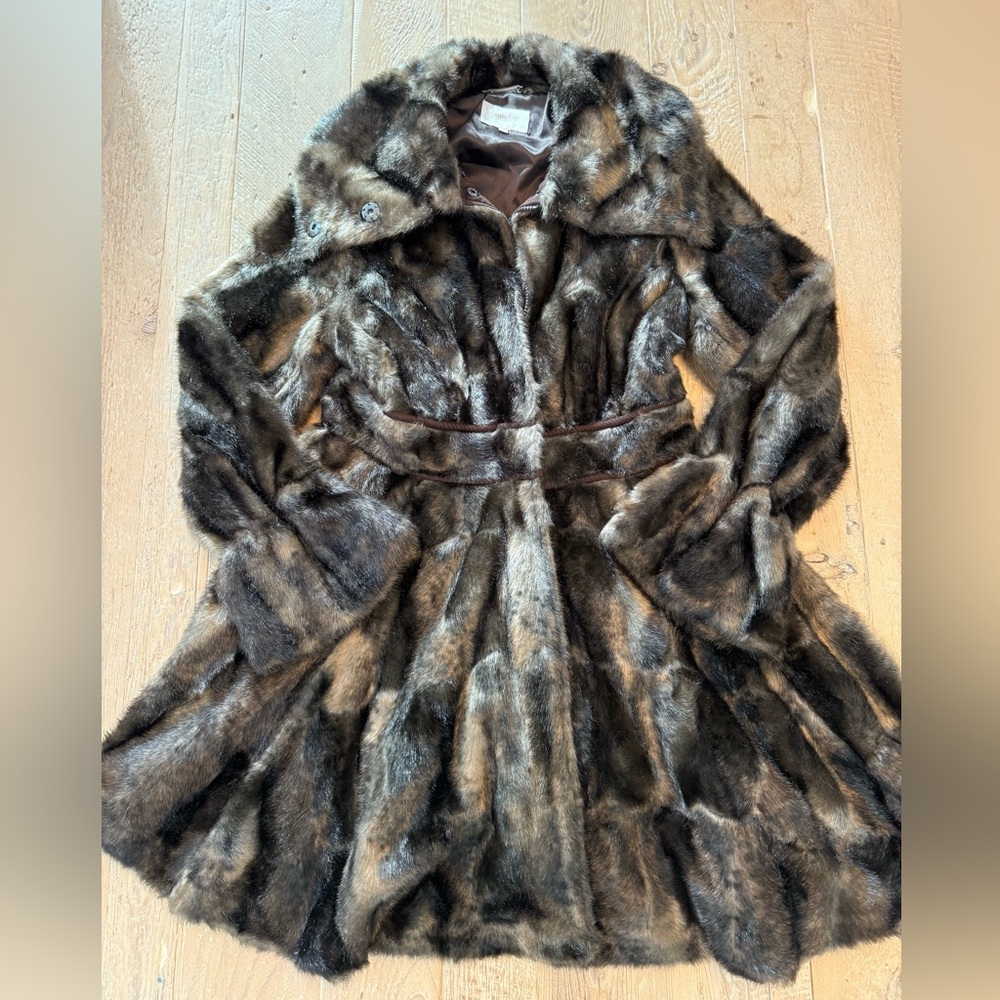 Laundry By Shelli Segal Brown & Dark Brown Faux Fur Trench Coat